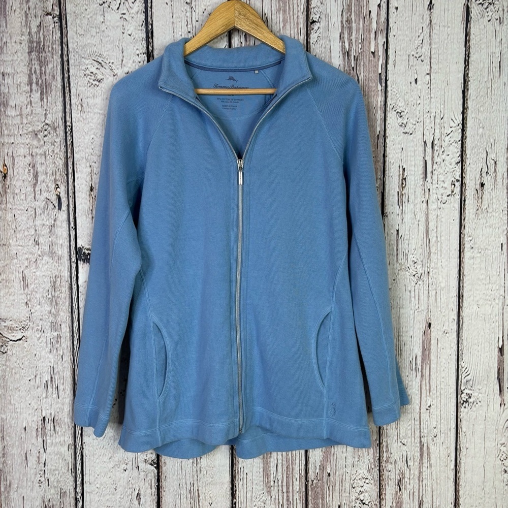 Tommy Bahama Aruba Full Zip Jacket‎ Bashful Blue Size Large Cotton Blend Pockets